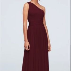 David’s Bridal Wine One Shoulder Mesh Bridesmaid Dress with full skirt - size 6